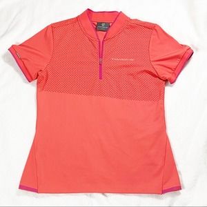 Porsche Women’s Size small shirt 1/4 zip orange salmon pink top